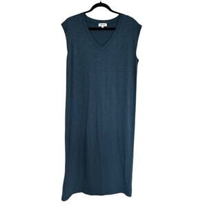 Haven Well Within Organic Cotton Modal V-Neck Midi Dress in Blue - Size M